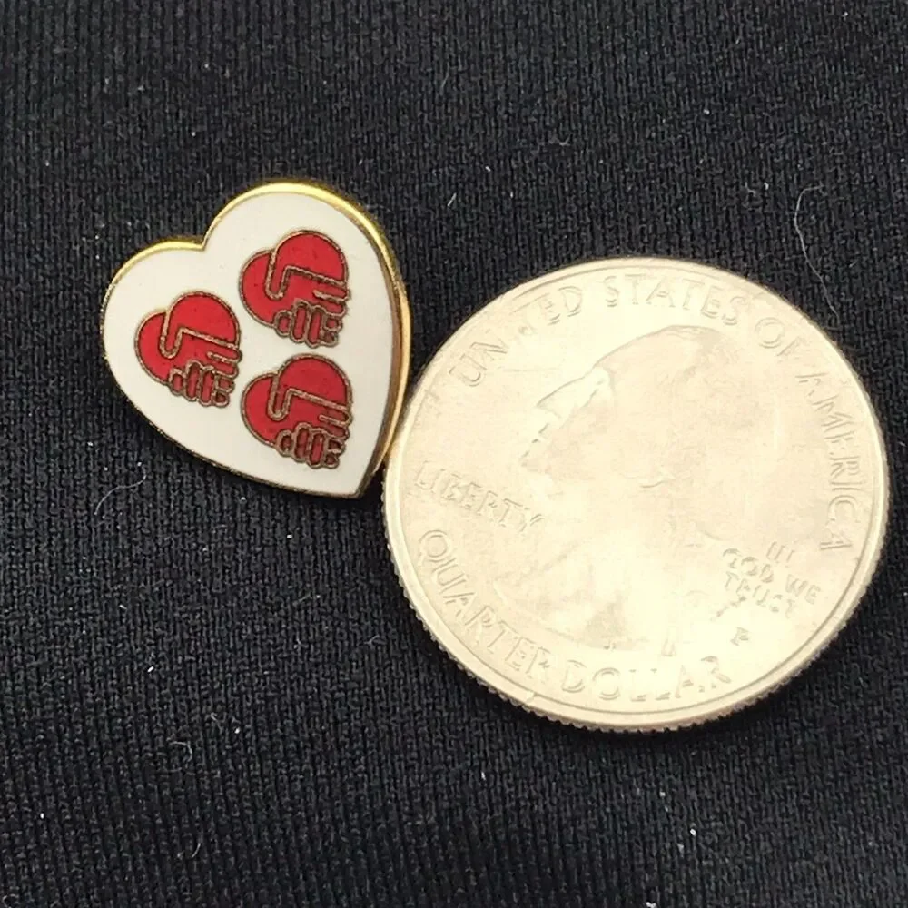 United Way Pin Gold Tone Vintage Triple Heart Unity Friendship Collectible